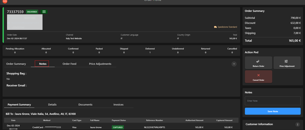 Order Notes Tab